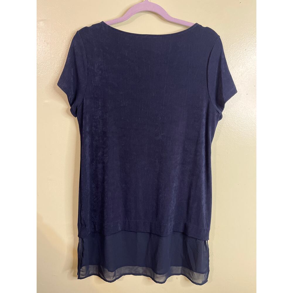 Chico's Travelers navy blue tunic layered sheer hem size: (1) : 8/10, 570326098 - Picture 4 of 8